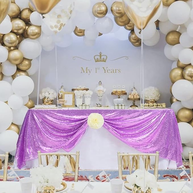 Eternal Beauty Lavender Tablecloth, 50x80 Inch Sequin Rectangle Table Cover for Cake Dessert Exhibition Party Birthday Events