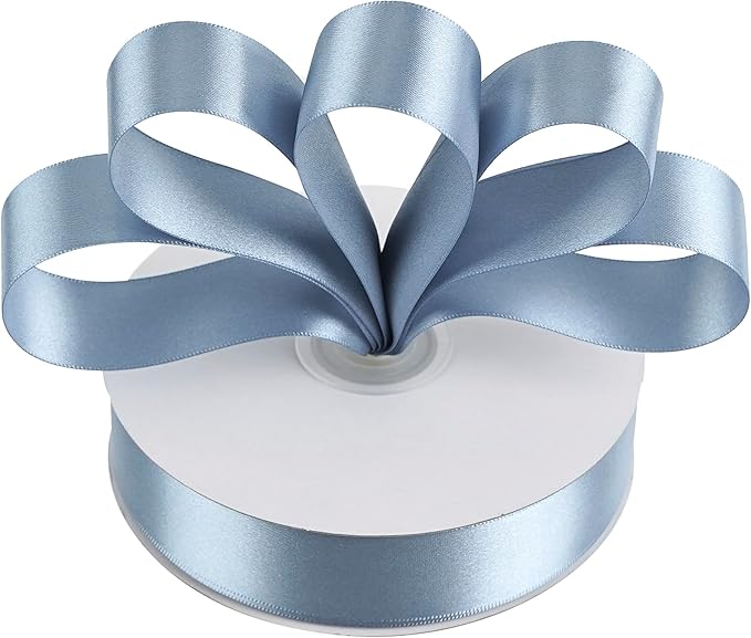 MEEDEE Dusty Blue Ribbon 1 Inch Dusty Blue Satin Ribbon Lux Double Faced Satin Ribbons by 50 Yards Polyester Blue Wrapping Ribbons for Crafts, Weddings, Flower Bouquet, Holiday Decorating