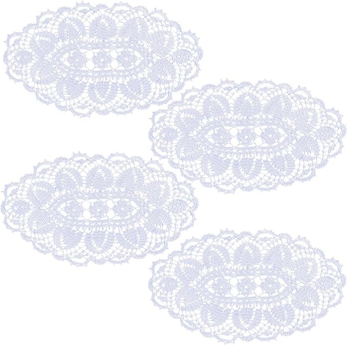 BIBITIME Lace Tablecloth Doily Handmade Crochet Placemat Women Vase Mat Kitchen Table Runner (4PCS- 12 x 22 in, White)