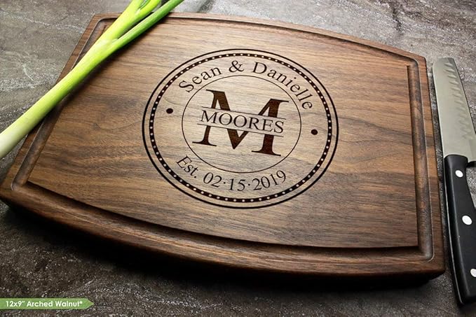 Wedding Gifts for Couples 2026 - Personalized Cutting Board - Bridal Shower, Newlyweds, Engagement, Anniversary, Housewarming Gifts - Round Stamp Monogram-Family Charcuterie Board - Made in USA #097