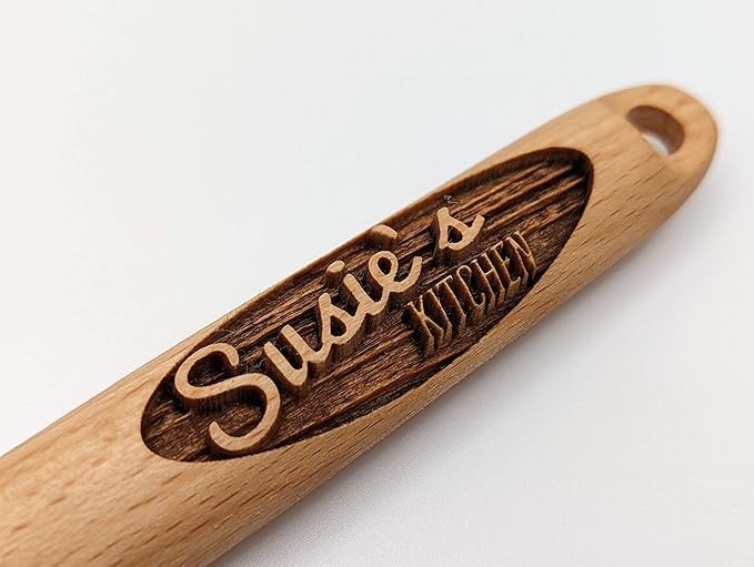 Personalized Engraved Wooden Spoon – Custom Name & Kitchen Script | Solid Beech Wood Cooking & Baking Gift