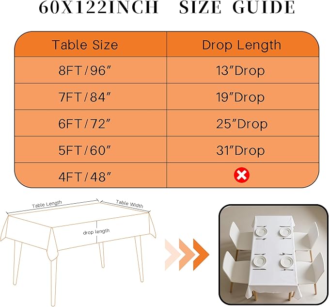 BIGTONE 12 Pack 60x122 Inch White Rectangle Table Covers, Fabric Tablecloth with Cross Ribbon Packing Right Fit 8Ft Table Not obstructing The Legs, Polyester Cover for Wedding, Party, Banquet