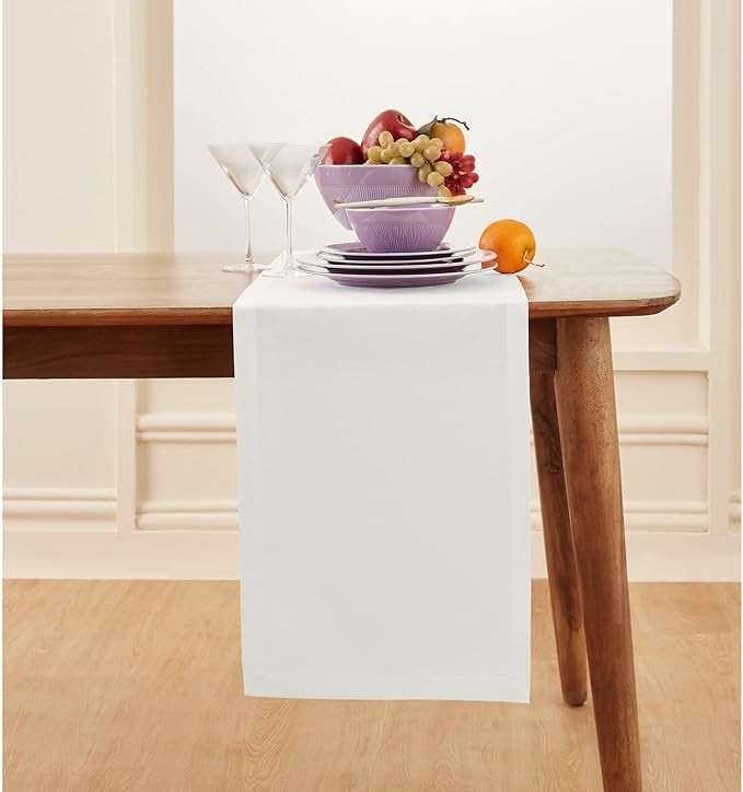 Solino Home White Table Runner 120 Inches Long - Dru Cotton Linen 14 x 120 Inch Table Runner for Dining, Winter, Valentines, Spring, Easter - Handcrafted and Machine Washable
