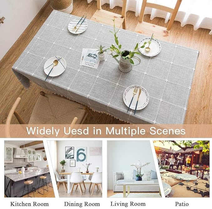 Deep Dream Tablecloths, Embroidered Waterproof Table Cloth Cotton Linen Wrinkle Free Anti-Fading Table Cover Decoration for Kitchen Dinning Party Christmas, 55 x 55 Inch - Gray
