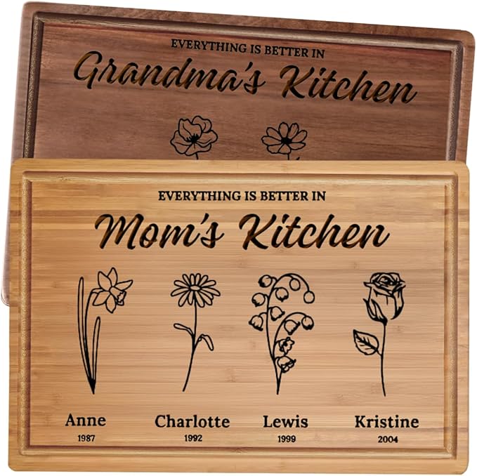 Personalized Christmas Gifts for Moms & Grandma, Custom Christmas Gift with Garden Flowers Design, Perfect Kitchen Gift for Mom, Grandma, or Grandmom, Ideal Birth Flower & Holiday Gift Idea