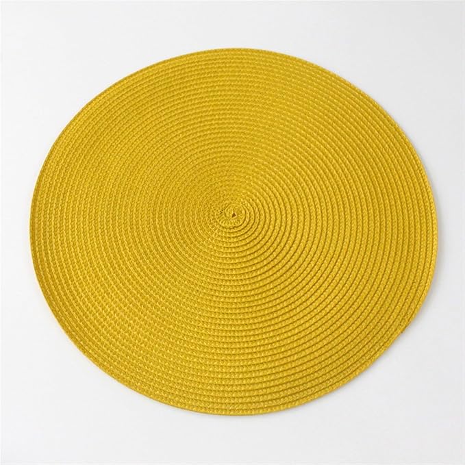 4PCS Round Woven Non-Slip Kitchen Placemat Non Slip Table Mat Kitchen Accessories Decoration Home Pad Coaster(Yellow)