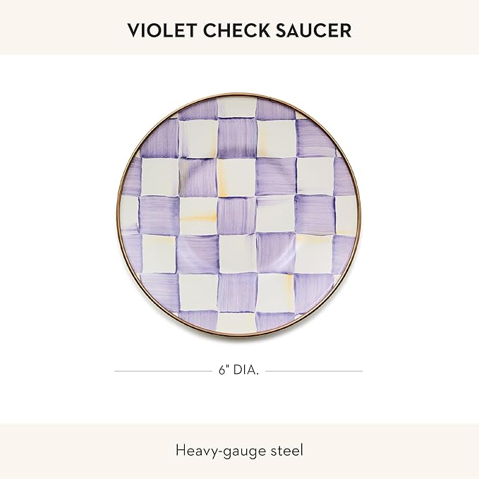 MACKENZIE-CHILDS Enamel Saucer, Small Coffee and Teacup Saucer, Purple-and White Violet Check