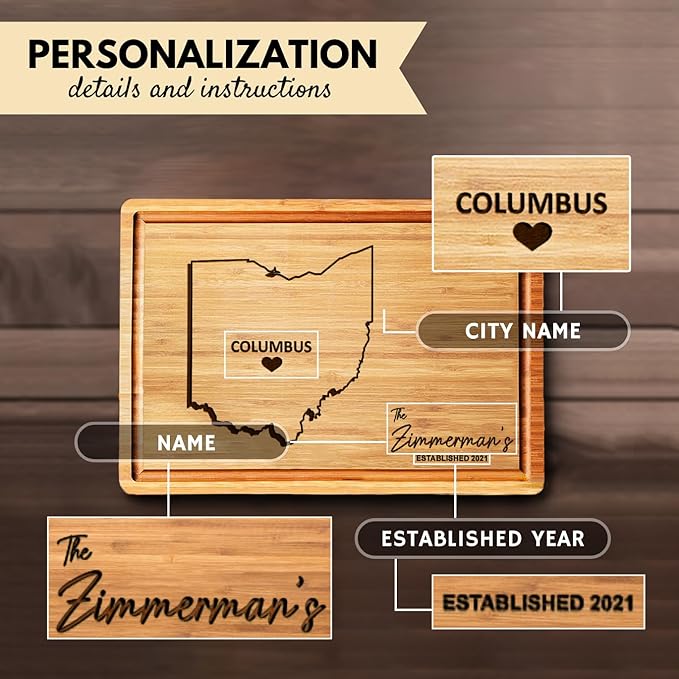 Ohio Cutting Board Personalized, Wooden States Cleveland Gifts, State Shaped Home Decor, Destination State Map Gift, Bamboo Decorations for Home