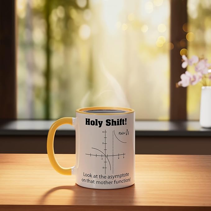 Holy Shift Look at the Asymptote Math Teacher Science Ceramic Mug, Yellow/White