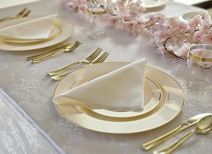 " OCCASIONS " 40 Piece Chargers pack Wedding Party 12'' Disposable Plastic Charger Plates/Chargers (Ivory & Gold Rim)