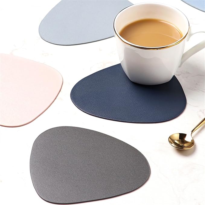 Leather Western Placemat Tableware Pad Oil Water Heat Insulation Non-Slip Tablemat Coaster for Kitchen Washable Cup(Red Wine,11x13cm)