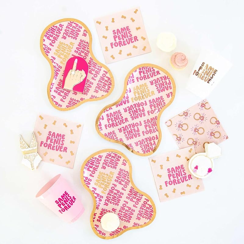 Stag & Hen Bachelorette Party Paper Plates | 12 Pack, Disposable Penis-Shaped Plates | Same Penis Forever Funny, Naughty Tableware | Last Pickle, Same Weiner Bridesmaids Gifts, Favors, Decor