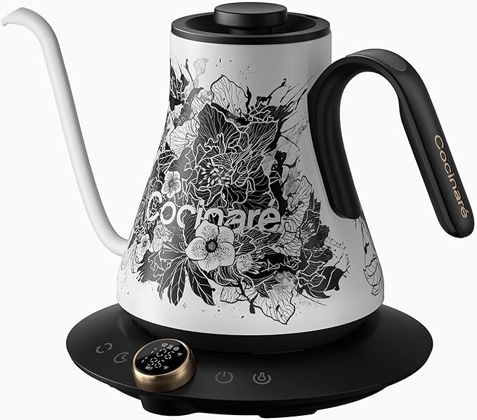 Cocinare FLOW M9 Electric Gooseneck Kettle, ±1℉ Temperature Control for Pour-over Coffee & Tea, Stainless Steel Interior, Quick Heating for Boiling Water (Blossom)