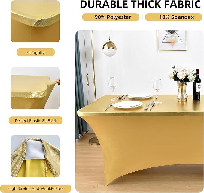 2-Pack 6ft Spandex Table Covers for Rectangle Standard Folding Tables - Wrinkle Resistant Stretch Tablecloths - Ultimate Fitted Table Protector for Parties, Trade Shows, Banquet