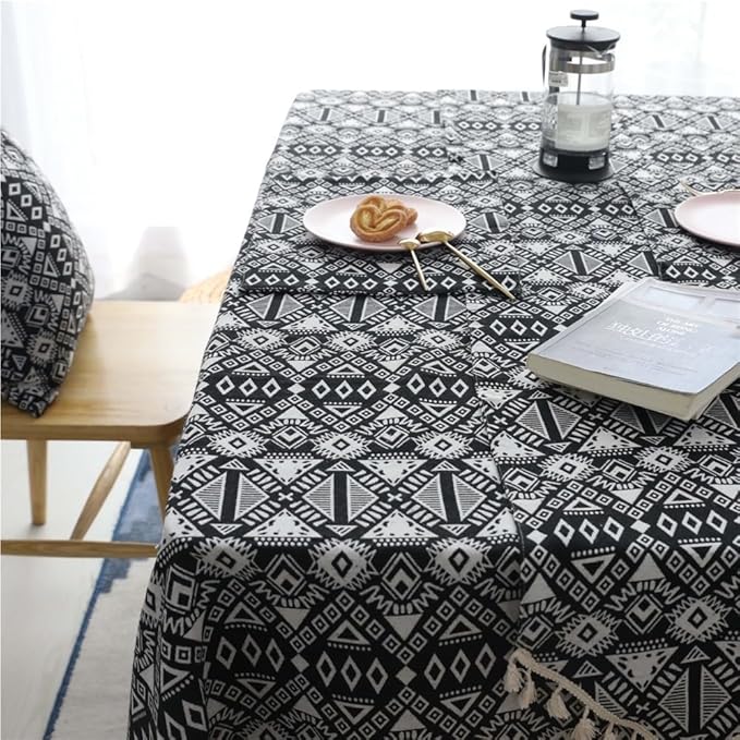Rectangular Tablecloth Black Geometric Double-Sided Thickened Cafe Bar Coffee Table Tablecloth Cover Cloth Tablecloth Suitable for Restaurant Camping(140 * 250cm)