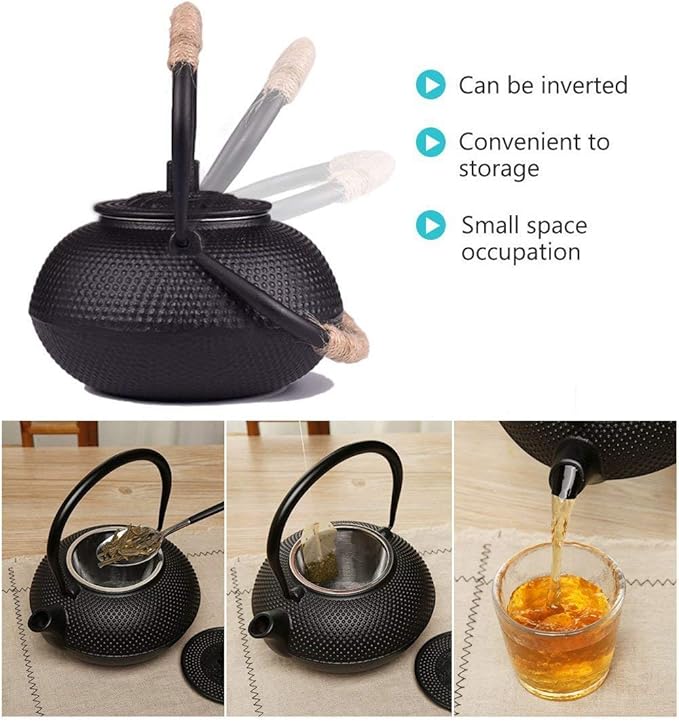Hwagui - Cast Iron Teapot With Stainless Steel Infuser For Loose Leaf Tea And Teabags, Cast Iron Tea Kettle Stovetop Safe, 800ml/27oz