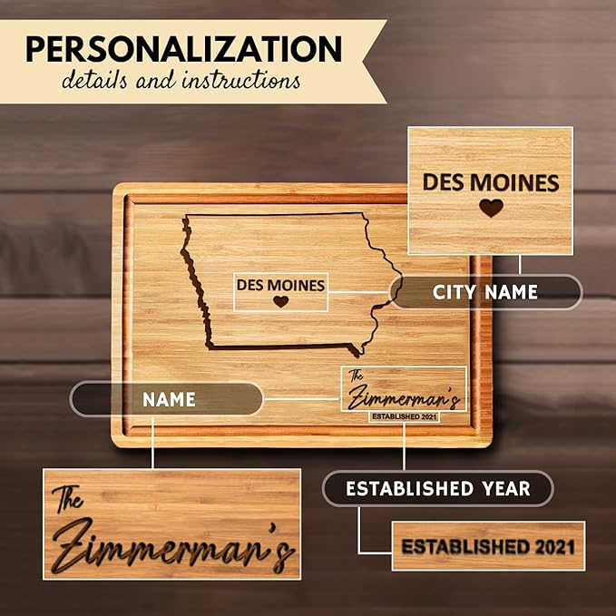 Iowa Cutting Board Destination Gift, Unique Housewarming Gifts, State Home Decor, Best Map of Iowa Themed Gifts, Custom Wooden Board Gift