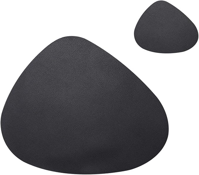 Leather Pads Nordic Creatives Dinette Mat Triangle Elliptical Waterproof Oil Insulated Dining Table Placemat and Coaster Set(Black)
