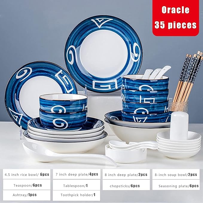 Dinnerware Set, Plates and Bowls Sets, Plates and Bowls Sets, Dishes Sets-Complete Porcelain Combination-for Home Kitchen Dining(Mixed Colors,35 Pieces)