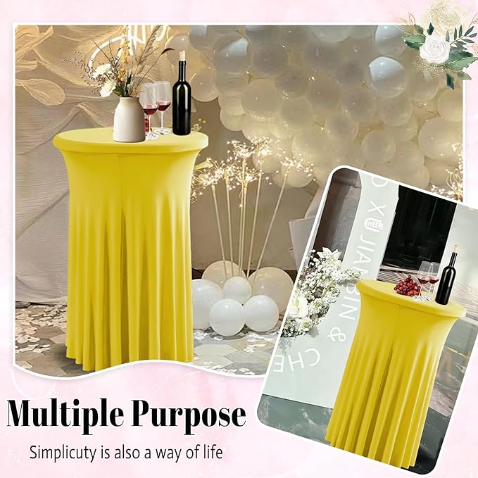 Qubjus 2 Pack Cocktail Tablecloths Stretch Table Skirt - 32x43 inch Bar High Top Stylish and Elegant Cocktail Table Covers for Parties, Weddings, Holidays - Yellow