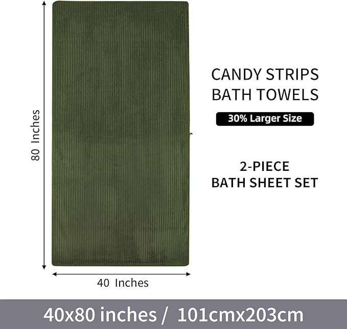 Oversized Bath Sheets 40x80 Inches Extra Large Bath Towels for Adults Super Soft Quick Dry Highly Absobent Microfiber Shower Towels for Bathroom, Pool, Gym, Yoga Towel (Olive Green, 2Piece)