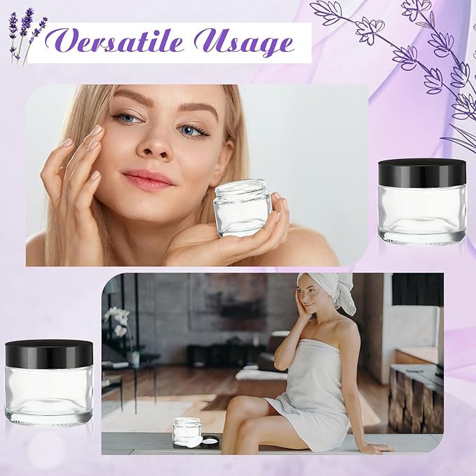 2 oz Glass Jars with Lids, Clear Candle Jars with Black Lids Round Empty Candles Container Tins for Candle Making Storing Lotions Spice Powder Liquid Sample Makeup (12, Clear)