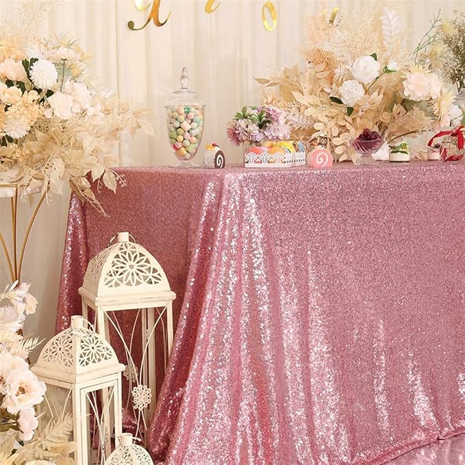 Eternal Beauty Fuchsia Pink Tablecloth, 90x156 Inch Sequin Rectangle Table Cover for Valentines Cake Dessert Exhibition Party Birthday Events