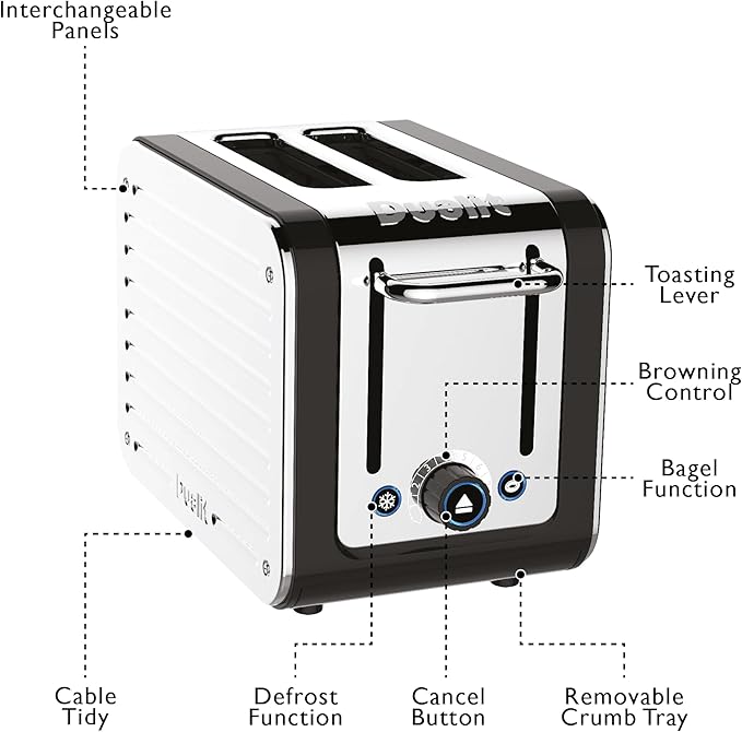 Dualit Design Series 2 Slice Toaster | Polished Stainless Steel with Black Trim | Extra-Wide Slots – Peek and Pop Function – Patented Perfect Toast Technology – Matching Kettle Available