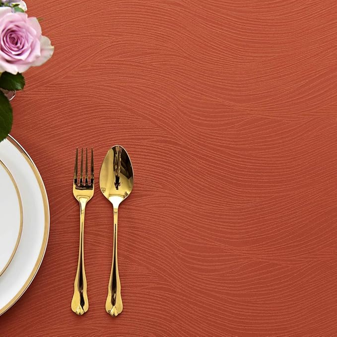 maxmill Jacquard Tablecloth Swirl Design Spillproof Wrinkle Free Heavy Weight Soft Table Cloth Halloween Decorative Fabric Table Cover for Fall Harvest Thanksgiving Dinner, Square 70 x 70 Inch Rust