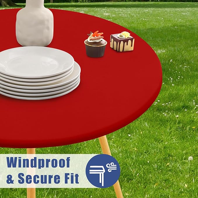 Round Spandex Tablecloth, Elastic Fitted Waterproof Tablecloths for 18"-24" Tables, Stretch Washable Picnic Table Cover for Camping, Dining, Indoor and Outdoor, Red