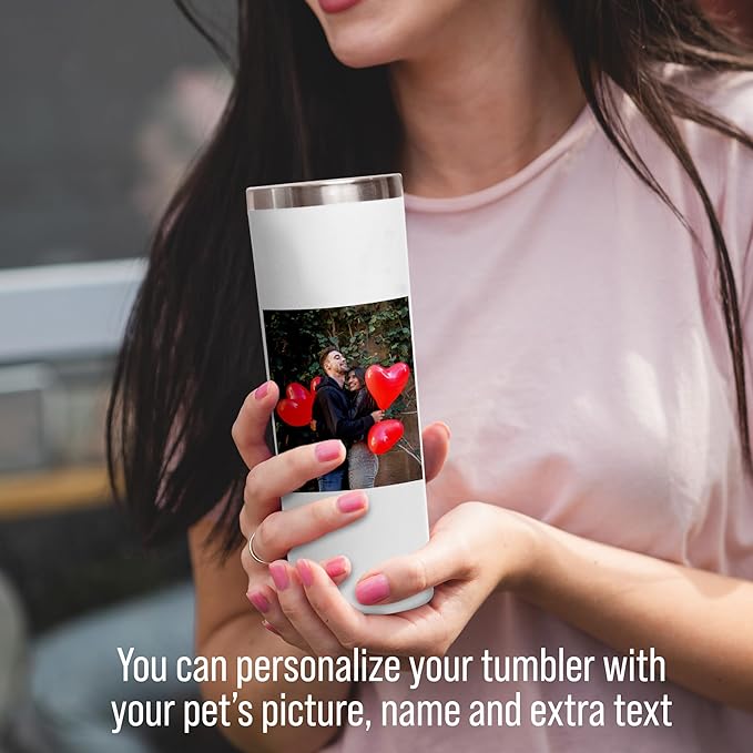 Custom photo tumbler with lids, personalized 20oz insulated drinking pictures thermal hot & cold beverages cups, skinny metal coated thermo gift for couples women & men, memorial, birthdays (Pictures)