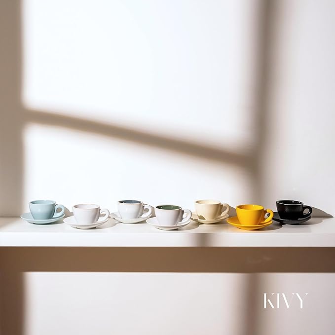 KIVY Cappuccino cups set of 4 [8oz] - Thick-walled stoneware cappuccino cup set for latte art - Latte mugs - Latte cups - Latte mug - Coffee cup black - Ceramic latte cup and saucer