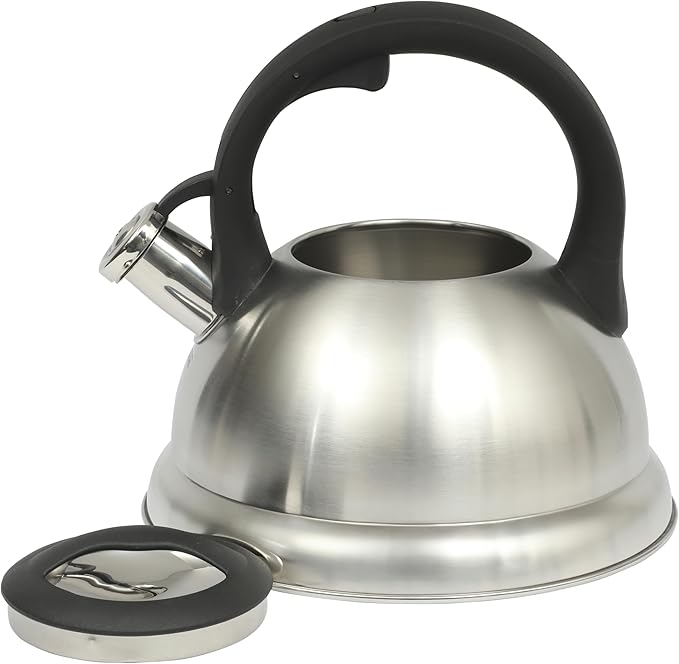 Mr. Coffee Hartbay 2.4 Quart Whistling Tea Kettle, Large Stainless Steel Stovetop Kettle, Durable Fast-Boil Tea Pot