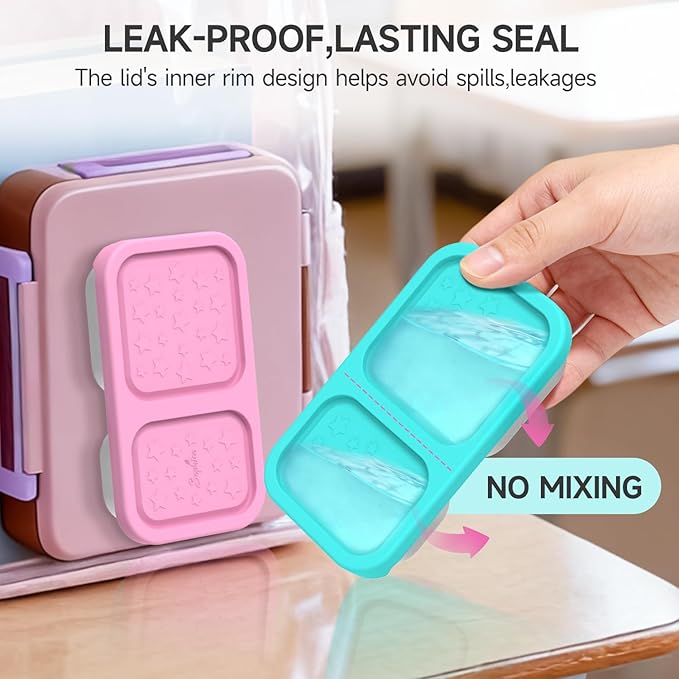 SOPHICO Stainless Steel 2 compartments Containers, Reusable Snack Containers with Silicone Lids Lunch Box for Meal Prep Food Storage On-the-Go Snacking(6 pack)