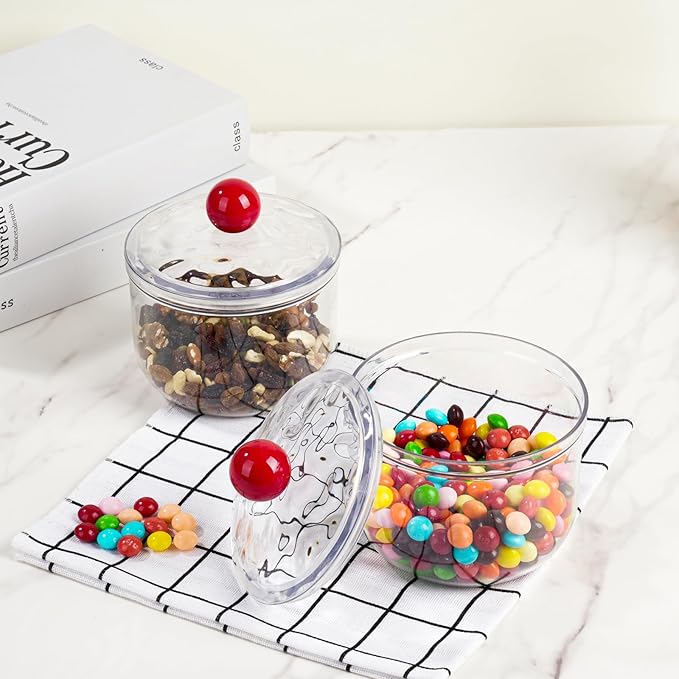 30 Oz Candy Jars with Lids - Clear Plastic Cookie Storage Containers Airtight Apothecary Canisters for Kitchen Home Decorative Pantry Office Party Organize Sugar Tea Coffee Snacks (30 oz)