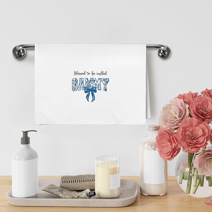 Gammy Gammie Gifts Gift for Grandma from Grandkids, Mothers Day for Grandma, Blessed to be Called Gammy Chinoiserie Kitchen Dish Hand Tea Towels for Bathroom, 16x24 Inch