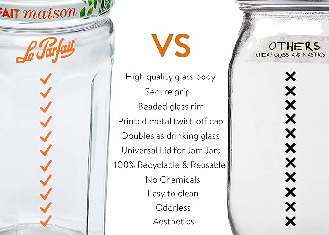 Le Parfait Jam Jars Clear Canning Jars w/Colorful Airtight Metal Lids | Sturdy French Faceted Non-Slip Glass Body | Works for Jam + Jelly Storage, Snacks, Picnic, DIY| 11oz (Pack of 6) 324ml