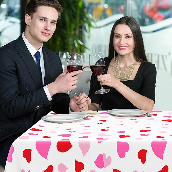 12 Pack Valentines Plastic Tablecloth, 54" x 108" Valentines Decorations, Heart Disposable Red Pink Valentine's Tablecloths Love Party Favors, Love Decorations Table Decor for Birthday Party Supplies