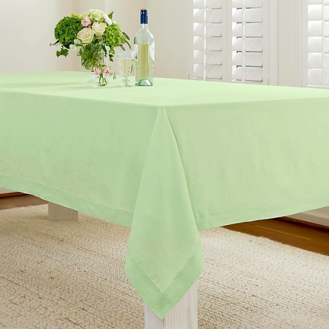 Solino Home Linen Tablecloth for Rectangle Tables 60 x 90 Inch - 100% Pure Linen Pastel Green Table Cloth - Fete, Machine Washable Cloth Tablecloth for Spring, Easter, St Patricks Day