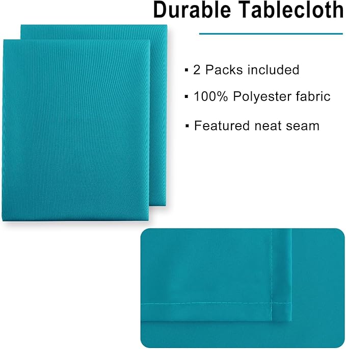 Hiasan 2 Pieces Turquoise Rectangle Tablecloth - Water Resistant and Spillproof Dining Room Washable Fabric Table Cloth for Dining Room, Polyester, 30 x 60 Inch