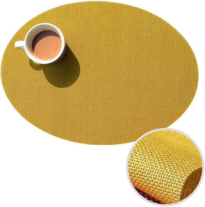Washable Oval PVC Placemats Set of 1/4/6 Heat Cross Woven Non-Slip Insulation Table Mats for Kitchen Dining Table(Tuo Gold,1pcs)