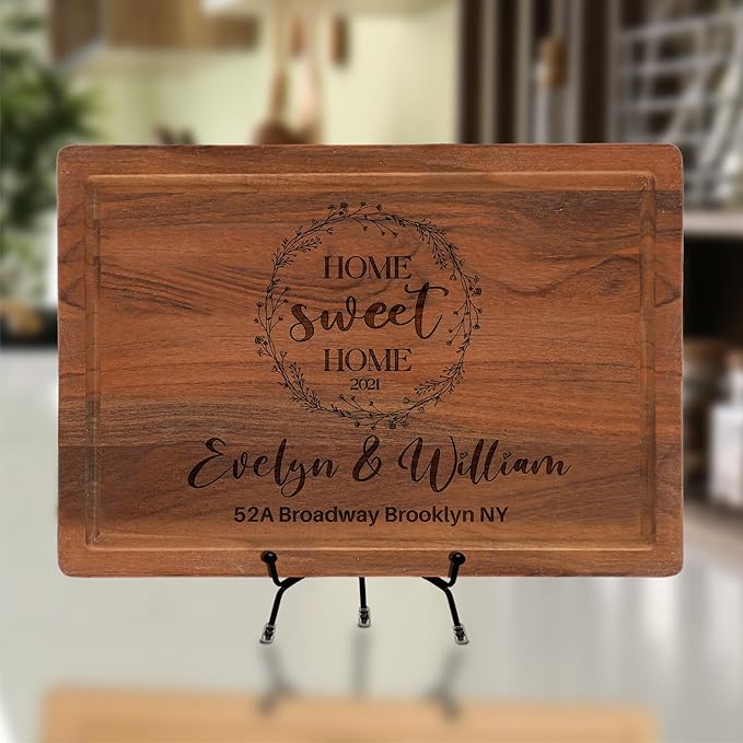 Personalized Housewarming Gift for New Home, Custom Engraved Cutting Board New Home Gift, Home Sweet Home Gift, Realtor Closing Gifts for First Time Home Buyers, Newlyweds, New Neighbor