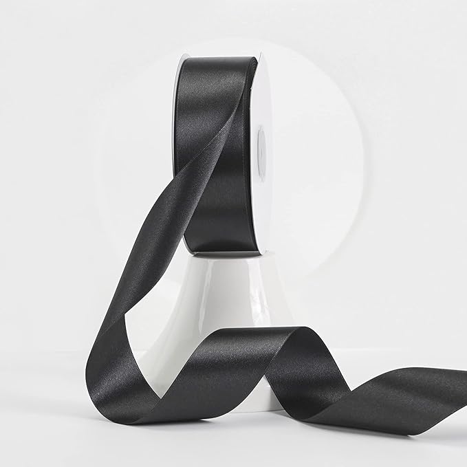 MEEDEE Black Satin Ribbon 1-1/2 Inch Black Ribbon Lux Double Faced Satin Ribbons by 50 Yards Polyester Satin Ribbons for Crafts, Weddings, Flower Bouquet, Holiday Decorating