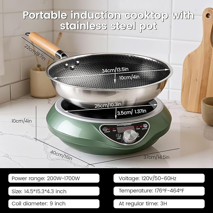 Wok Induction Cooktop 1700W 120V Burner Induction Curved Electric Stove Hot Plate Round Bottom Frying Evenly