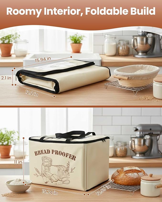 Folding Bread Proofing Box, Dough Proofer with Shelf, Adjustable Temp (68–132℉) & 0–99H Timer, Sourdough Starter Warmer for Home Bread & Pizza Baking