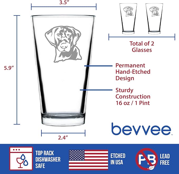Black Lab Face - Labrador Retriever Pint Glass for Beer - Fun Unique Dog Themed Decor Gifts for Men & Women - Set of 2-16 oz