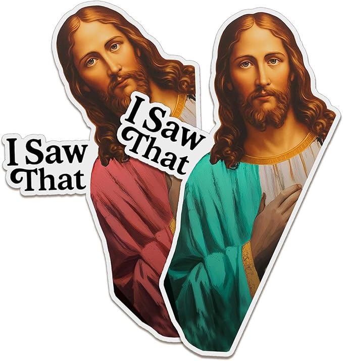 2 x Jesus I Saw That Magnet, Funny Magnets Gifts, Exchange White Elephant, Religious Gift, Magnet for Garage Door - Magnets for Fridge, Car, Laptop
