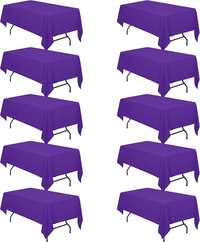 BRILLMAX 10 Pack Purple Tablecloths 60 x 102 Inch for 6ft Rectangle Tables - 150 GSM Polyester Fabric, 15" Standard Drop, Water, Stain & Wrinkle Resistant Cloth Cover for Wedding Dining Buffet