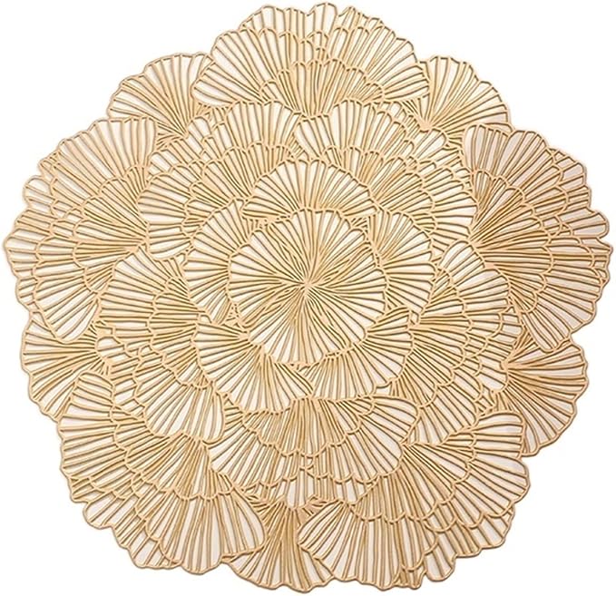 6/4PCS Round Placemats Restaurant Hollow PVC Decoration Meal Mat Anti- Dining Table Line Mat Steak Plate Pad(E1,4 Pieces)