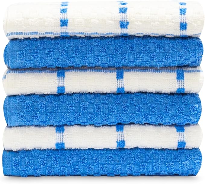 GOLD TEXTILES Kitchen Towels 144 Pack Premium 100% Cotton Dish Towels for Kitchen (15 x 25 Inches) Super Soft & Absorbent Kitchen Hand Towels for Drying Dishes, Cleaning - Reusable and Washable (Blue)